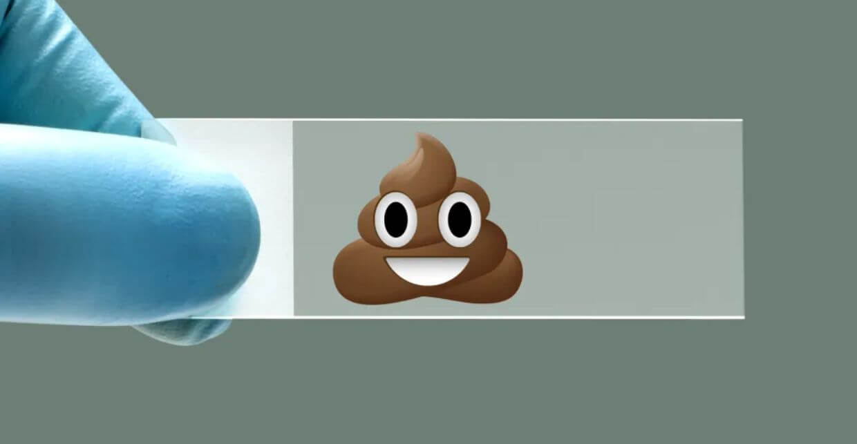A poop emoji on a slide