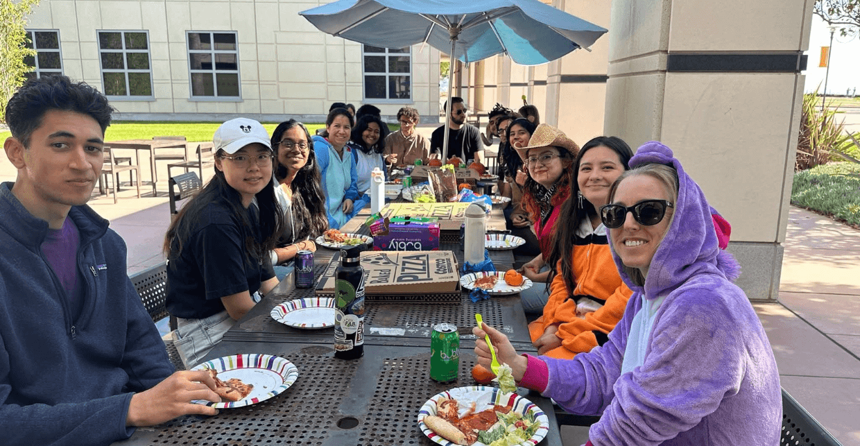 O'Malley group costumed and enjoying lunch together